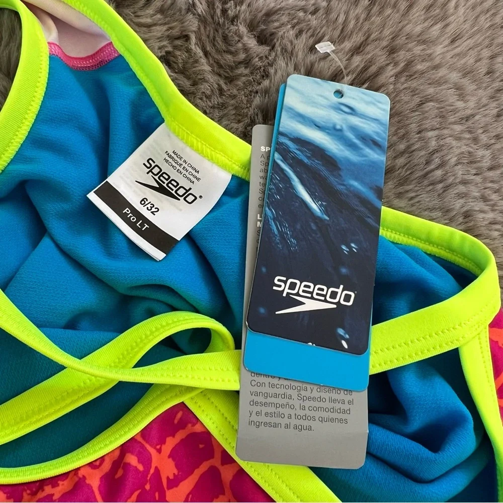 Speedo Pro LT Pink Pop Yellow Snake Print‎ Propel Back Swimsuit One Piece Pool 6